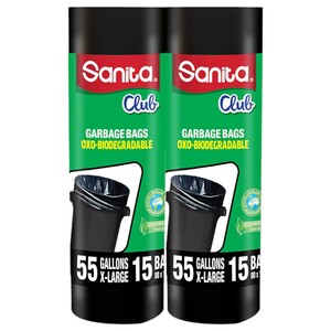 Sanita Club Garbage Bag 55 Gallons 15Pcs X2