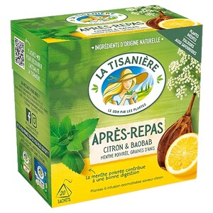 La Tisanière Après-Repas Citron & Baobab Menthe Poivrée Graines D'anis 20 Bags 30G