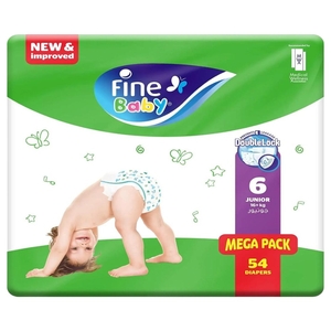 Fine Baby Diaper Size 6 Double Lock 16+Kg Mega Pack Junior 54 Pieces