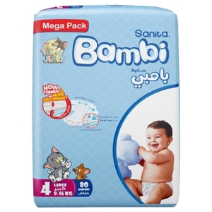 Bambi Baby Diaper Mega Pack Large 4 8-16Kg 80 Pieces