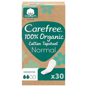 Carefree 100 Percent Organic Cotton Liners Normal Size 30 Pads
