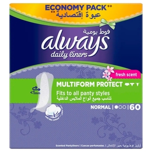 Always Daily Liners Multiform With Fresh Scent Normal 60 Pads