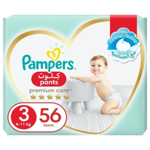 Pampers Premium Care Pants Diapers Size 3 6-11Kg With Stretchy Sides For Better Fit 56 Pieces