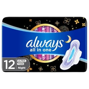 Always All In One Ultra Thin Night Sanitary Pads With Wings 12 Pieces