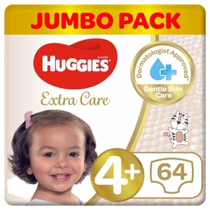 Huggies Extra Care Diaper Size 4+ 10-16Kg 64 Pieces