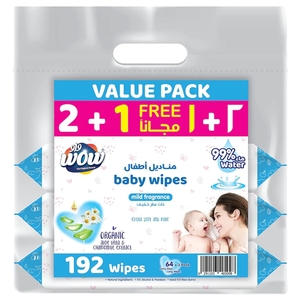 Wow Baby Wipes Mild Fragrance 64 Pieces X3