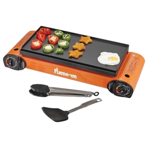 Flame-On Double Burner Portable Stove With Bbq Plate