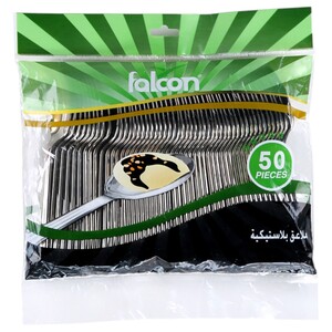 Falcon Black Plastic Spoon 50Pcs