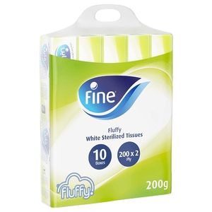Fine Facial Tissues Fluffy 200 Sheets X10