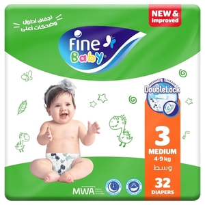 Fine Diaper Baby Double Lock Size 3 Medium 32 Diapers