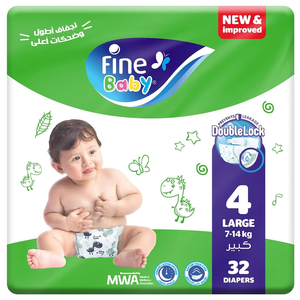 Fine Diaper Baby Double Lock Size 4 Large 32 Diapers