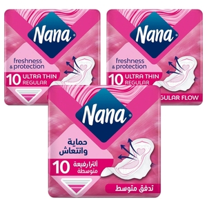 Nana Pads Ultra Thin Regular 10 Pieces X3