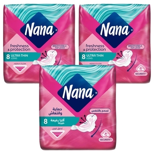Nana Pads Ultra Thin Long 8 Pieces X3