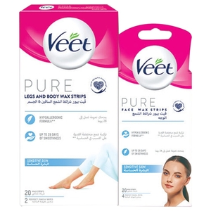 Veet Hair Remover Wax Strip Sensitive Legs & Body 20Pcs + Face 20Pcs