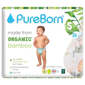 Pure Born Organic Bamboo Baby Diaper 11-18Kg Size 5 22 Pieces