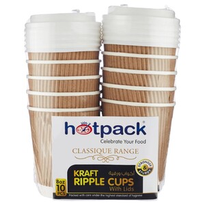 Hotpack Kraft Ripple Cup With Lid 8Oz 10 Pieces