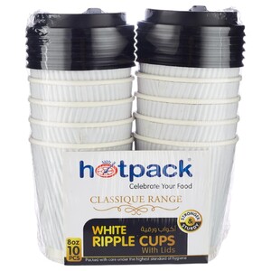 Hotpack Classic Hd Paper Cups With Lid 8Oz 10 Pieces