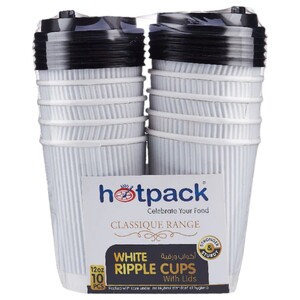 Hotpack Classic Hd Paper Cup With Lid 12Oz 10 Pieces
