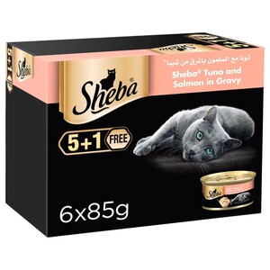 Sheba Flaked Tuna Topped With Salmon Cat Food 85G X6