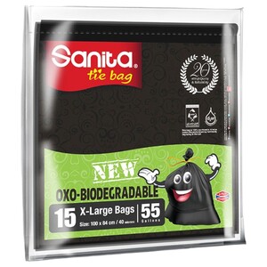 Sanita Tie Bag Flat 55 Gallon 15Pcs