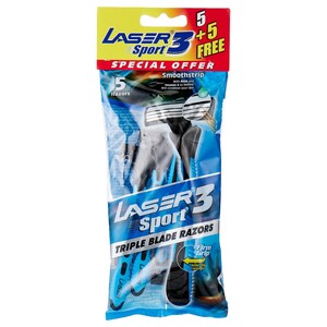 Laser Sport 3 Triple Blade Disposable Shaving Razor 5 + 5 Pieces