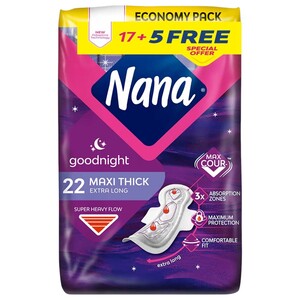 Nana Pads Goodnight Maxi Thick Extra Long 17+5 Free