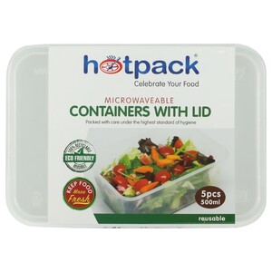 Hotpack Microwaveable Plastic Containers With Lids 5 Pieces 500Ml