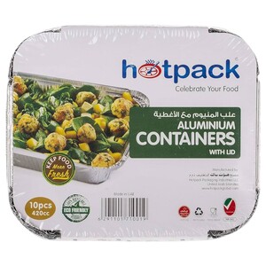 Hotpack Eco-Friendly Small Aluminum Containers With Lids 10 Pieces 420Ml