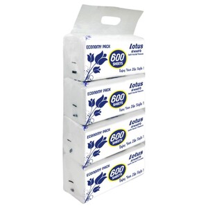 Lotus Alwadi 1Ply Facial Tissue 600 Sheets X4