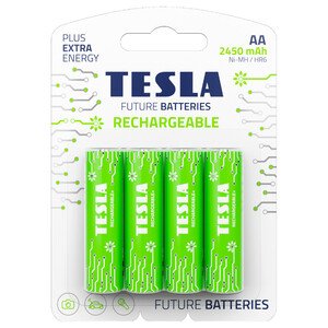 Tesla Battery Aa Green + Rechargeable Hr6 4 Pieces