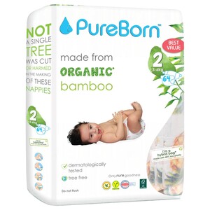 Pure Born Organic Diaper Size 2 3-6Kg 64 Pieces