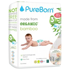 Pure Born Organic Diaper Size 3 5.5-8Kg 56 Pieces
