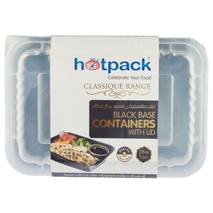 Hotpack Rectangle Microwavable Container Black + Lids 28Oz 5 Pieces