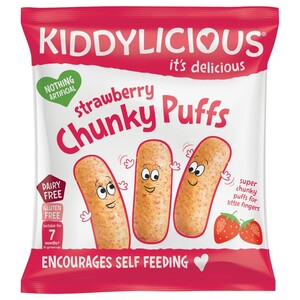 Kiddylicious Chunky Strawberry Puffs Toddler Food Snacks 7 Months 12G