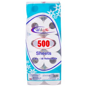 U & Me 2 Ply Toilet Rolls 500 Sheets 10Pcs
