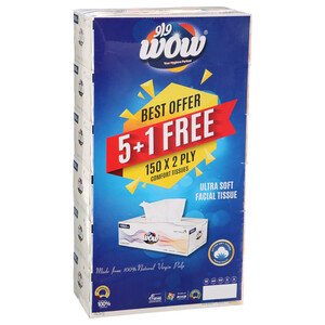 Wow Facial Tissue Comfort 2Ply 150 Pieces X6