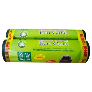 Eco Care Garbage Bags Black Roll 80X110cm 15Pcs X2