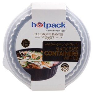 Hotpack Round Microwavable Container Black Base +Lids 32Oz 5 Pieces