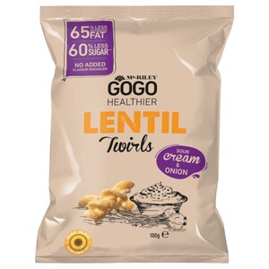 Mr. Riley's Gogo Healthier Lentil Twirls Sour Cream & Onion 100G