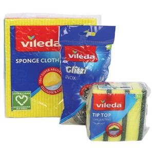 Vileda Sponge Cloth 3Pcs + Scouring Pad 3Pcs + Glitzi 3Pcs