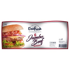 Dewfresh Jumbo Beef Burgers 6Pcs 600G
