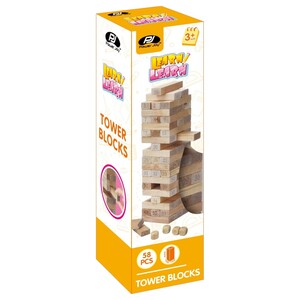 Power Joy Wooden Tower Blocks 58 Pieces 4 Dices