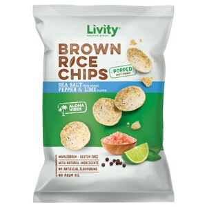Livity Brown Rice Chips Sea Salt Pepper & Lime 60G