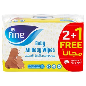 Fine Baby Wipes All Body 72 Sheets 2 + 1 Free