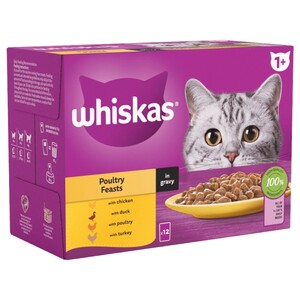 Whiskas 1+ Cat Pouch Poultry Gravy 12 Pieces 85G