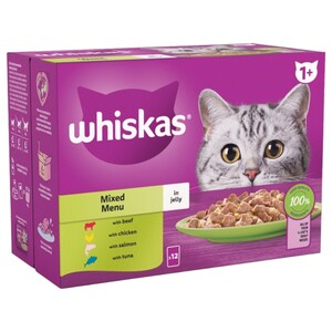Whiskas 1+ Cat Pouch Mixed Jelly 12 Pieces 85G