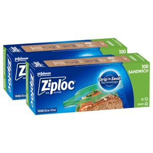 Ziploc Zip Sandwich Bags 16.5 X 14.9Cm 100 Pieces X2