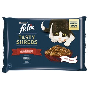 Felix Tasty Shreds Beef Chicken Selection 4 Pieces 80G
