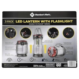 Member's Mark 3 Pack Led Lantern With Flashlight Includes 9 Aa Batteries 200 Lumens