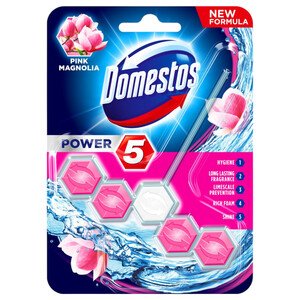 Domestos Power 5 Toilet Rim Block Pink Magnolia Scent 55G